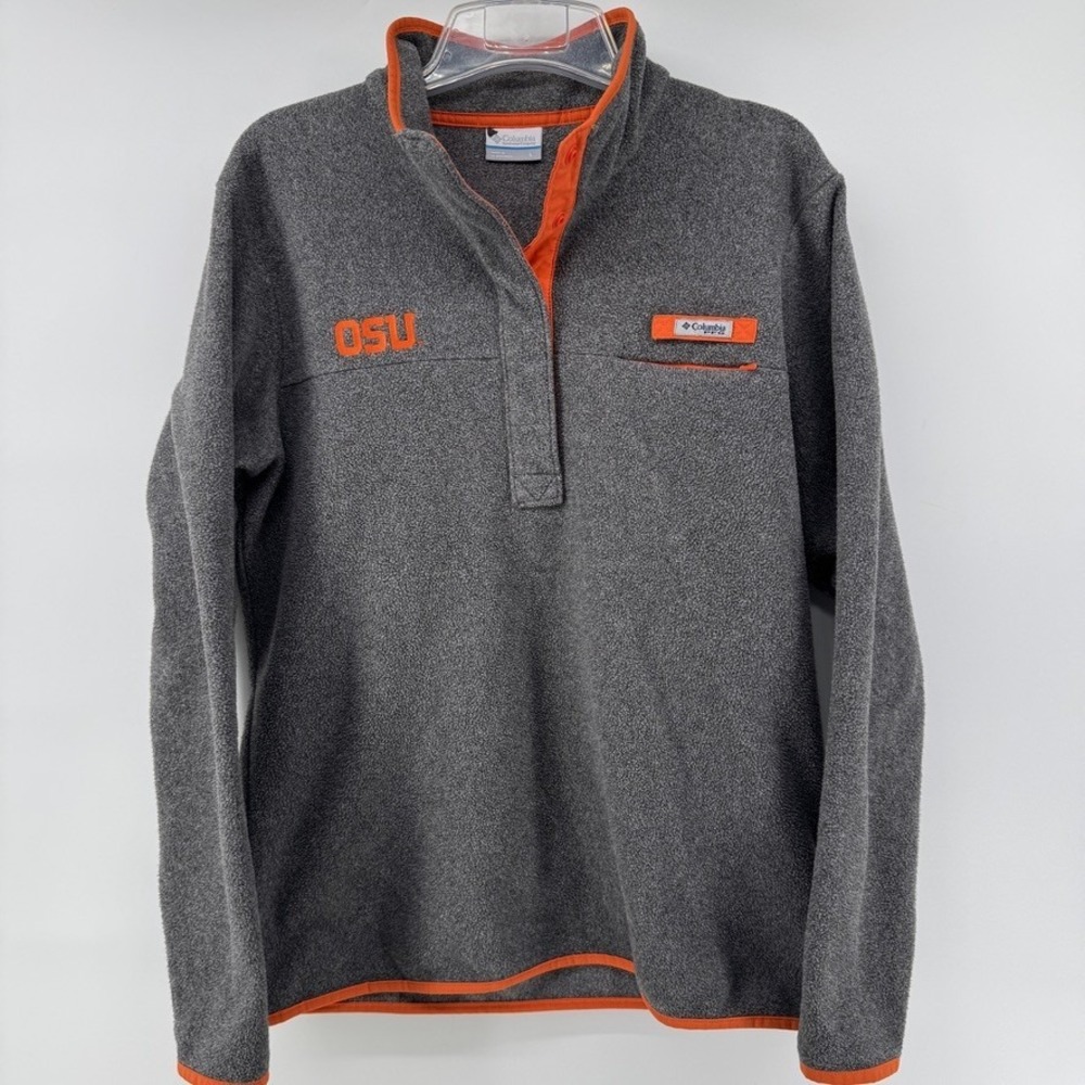 Columbia PFG Oklahoma State Cowboys Pullover Mens L Gray Snap Neck Fleece